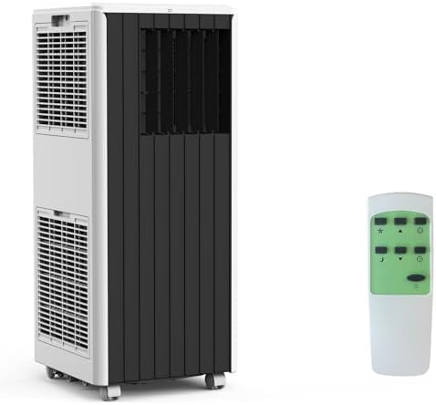 8000 BTU Portable Air Conditioner, 3-In-1 AC Unit with Cooling, Fan, Dehumidifier, Remote Control, Quiet Operation, Sleep Mode, for Small Rooms, Apartments, Window Kit Installation, White and Black