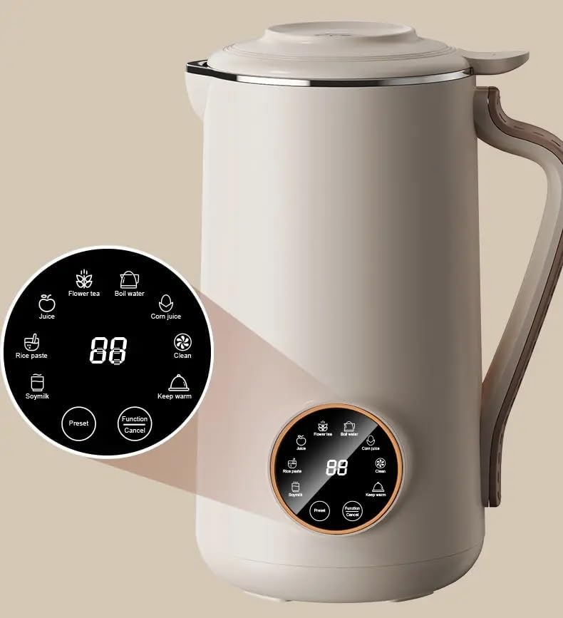 8-in-1 Nut Milk Maker, 40.5oz (1200ml) Capacity, Homemade Almond, Oat, Coconut, Soy, Plant-Based Milks, Automatic Blender with Delay Start, Keep Warm, Self-Cleaning, Boil Water Functions- White