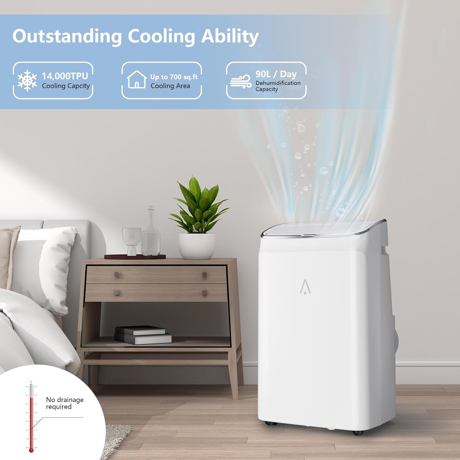 Portable Air Conditioner 14000 BTU with Remote Control, 3-in-1 Free Standing Cooling AC Unit with Fan & Dehumidifier, Cooling Up to 700 sq.ft, Smart/Sleep Mode,3 Speed,Auto Swing,24H Timer