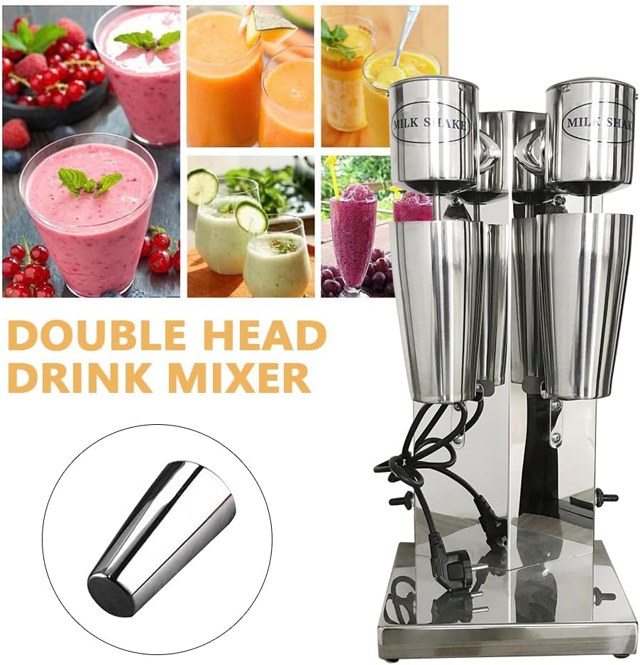 Milkshake Maker, Double Head Milk Shake Machines, 180W Commercial Milk Shake Maker 2-Speed Blender Electric Milkshake Makers Machine with 27.05 oz Stainless Steel Cups, 110V