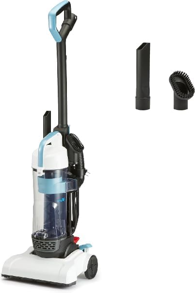 Lightweight Upright Bagless Vacuum Cleaner for Carpet & Hard Floors, 720W Powerful Suction, 1.7L Large Dust Cup, 25ft Cord, Detachable Handle with Crevice & Upholstery Tools – Black/White (8.4 lbs)