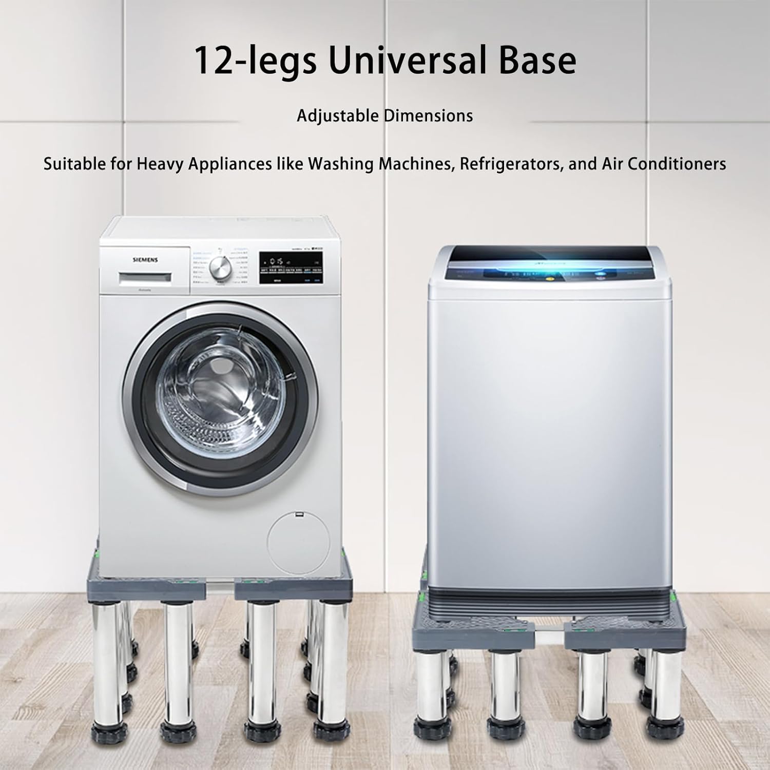 Mini Fridge Stand Adjustable 17.7-27.6in (W/L) Dryer Pedestal with 12 Strong Feet Heavy Duty Washing Machine Stand Base Universal Laundry Platform for Home Appliance Gray (11.4-12.6in High)