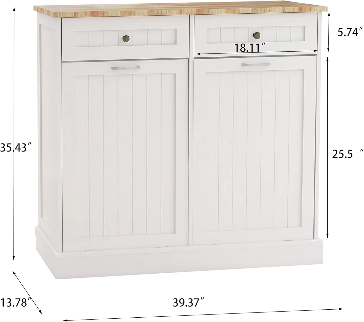 Ball & Cast Double Tilt Out Trash Cabinet, Multifunctional White Hidden Garbage Can Cabinet, Wooden Trash Can for Kitchen, Bathroom and Living Room