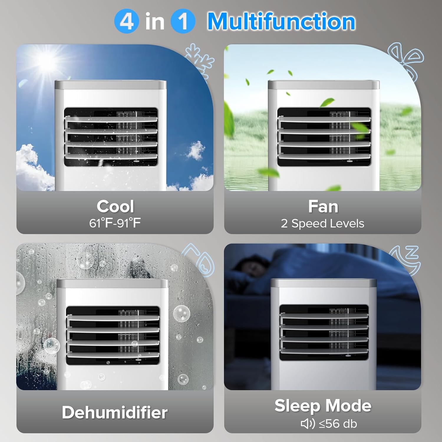 ZAFRO Portable Air Conditioner 8000 BTU (ASHRAE) Cools up to 350 Sq. Ft., Remote Control, LED Display, 4-in-1 Modes Portable AC Unit with Window Kits for Bedroom, Home, Dorm, Office, White