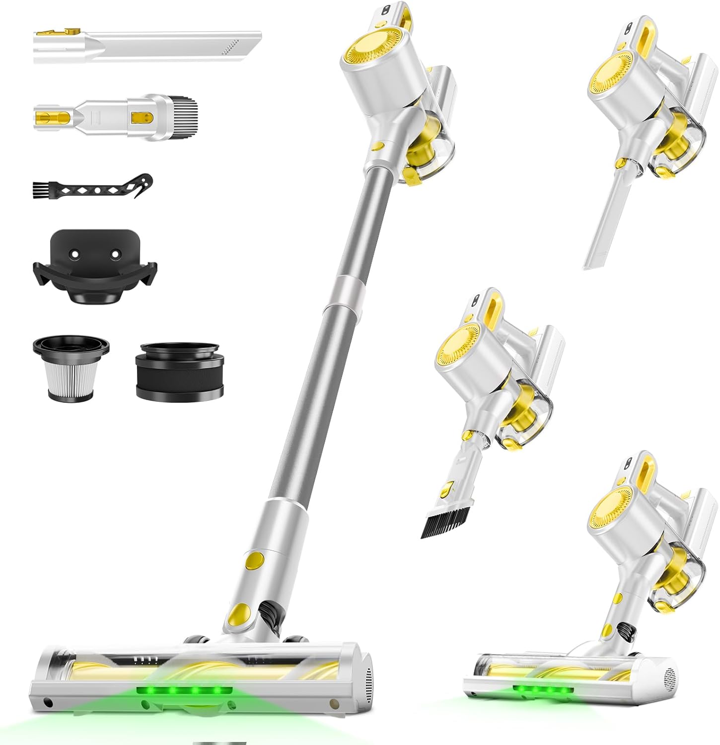 Cordless Vacuum Cleaner for Home, Powerful Stick Vacuum with Rechargeable Battery, Green Light Anti-Tangle Brush, 6-in-1 Lightweight Handheld Vacuum for Pet Hair, Hard Floor, Carpet