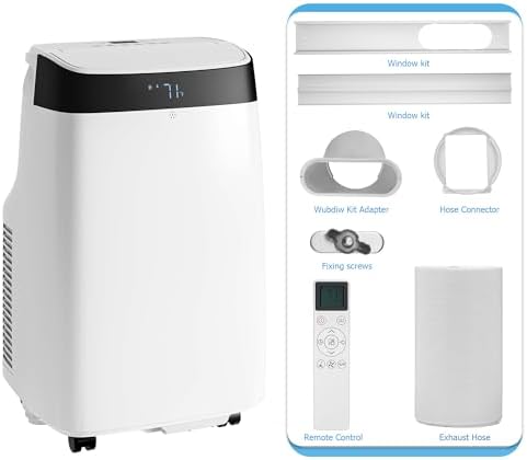 10000 BTU Portable Air Conditioner with 3-in-1 Cooling, Dehumidification, and Fan Modes,Cools up to 450 Sq. Ft., Includes Remote Control,LED Display,24-Hour Timer,and Window Mounting Kit