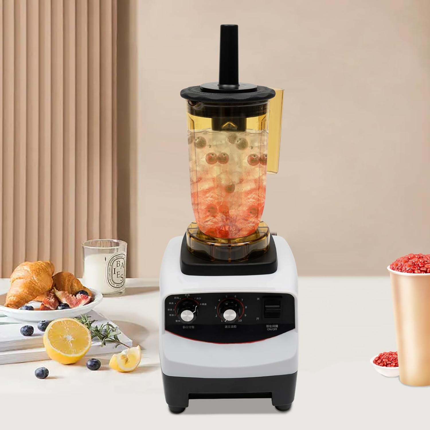 1800W Blender with 4 Cups, Professional Food Processing Blender with 50.72oz Cup, 10 Gears Adjustable Speed, Shaker Machine for Brew Cream/Milk Mixer, Smoothie Maker