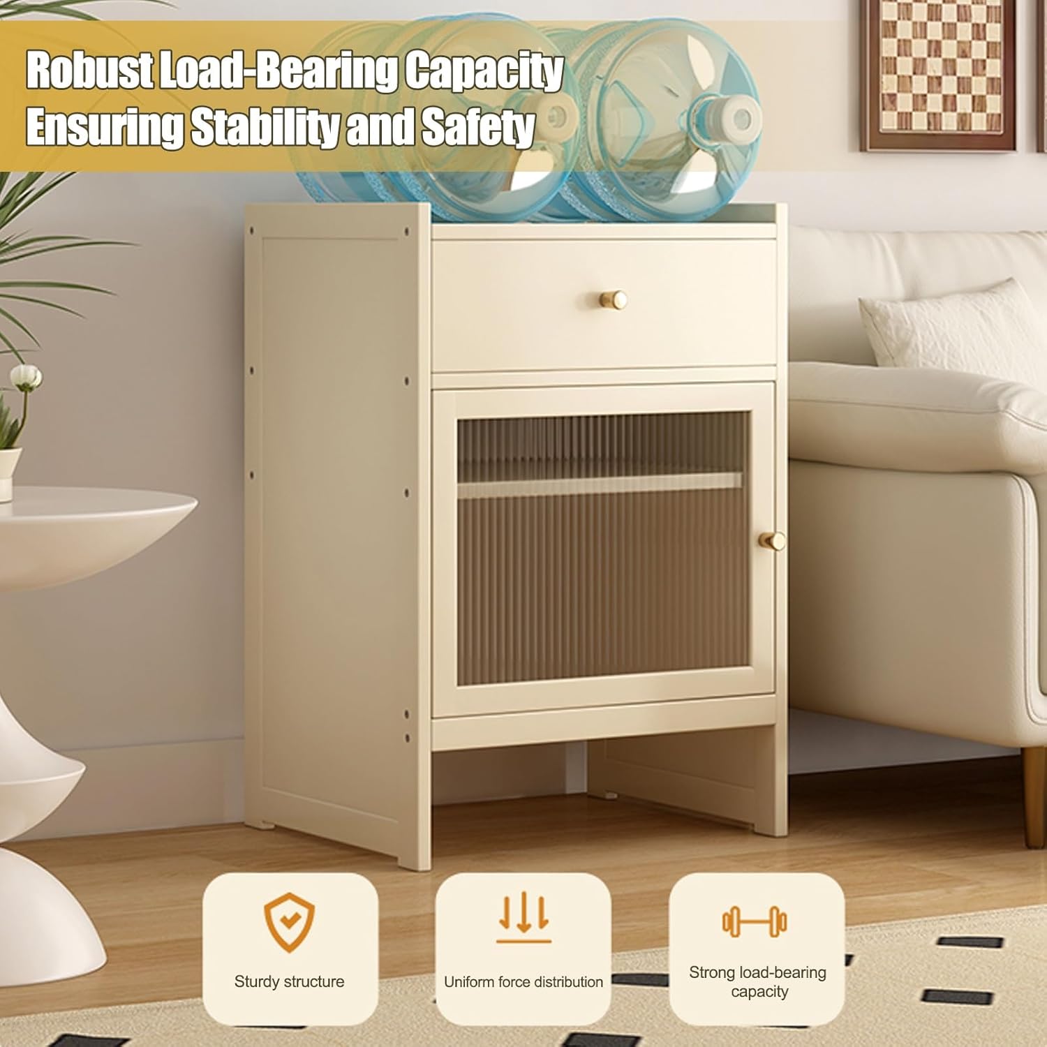 HARELA Bamboo Robot Vacuum Stand Cabinet, Storage Cabinet with Doors and Drawers for Robot Vacuum Cleaner, Hidden End Side Table for Living Room, Home Office(Yellow)