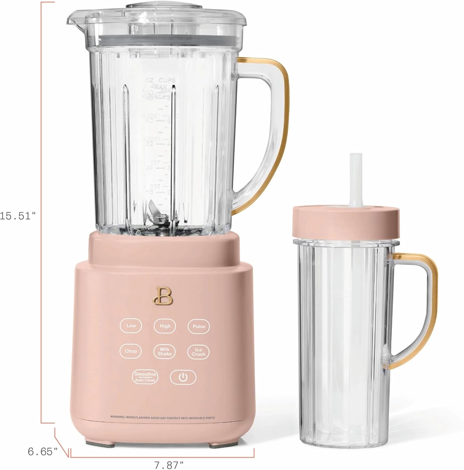 Beautiful PowerExact Blender System with 700W Motor, 50oz Tritan Jar, 20oz Single-Serve Cup, No Drippy Sippy™ Lid, 3 Speeds & 4 Pre-sets by Drew Barrymore (Rose)
