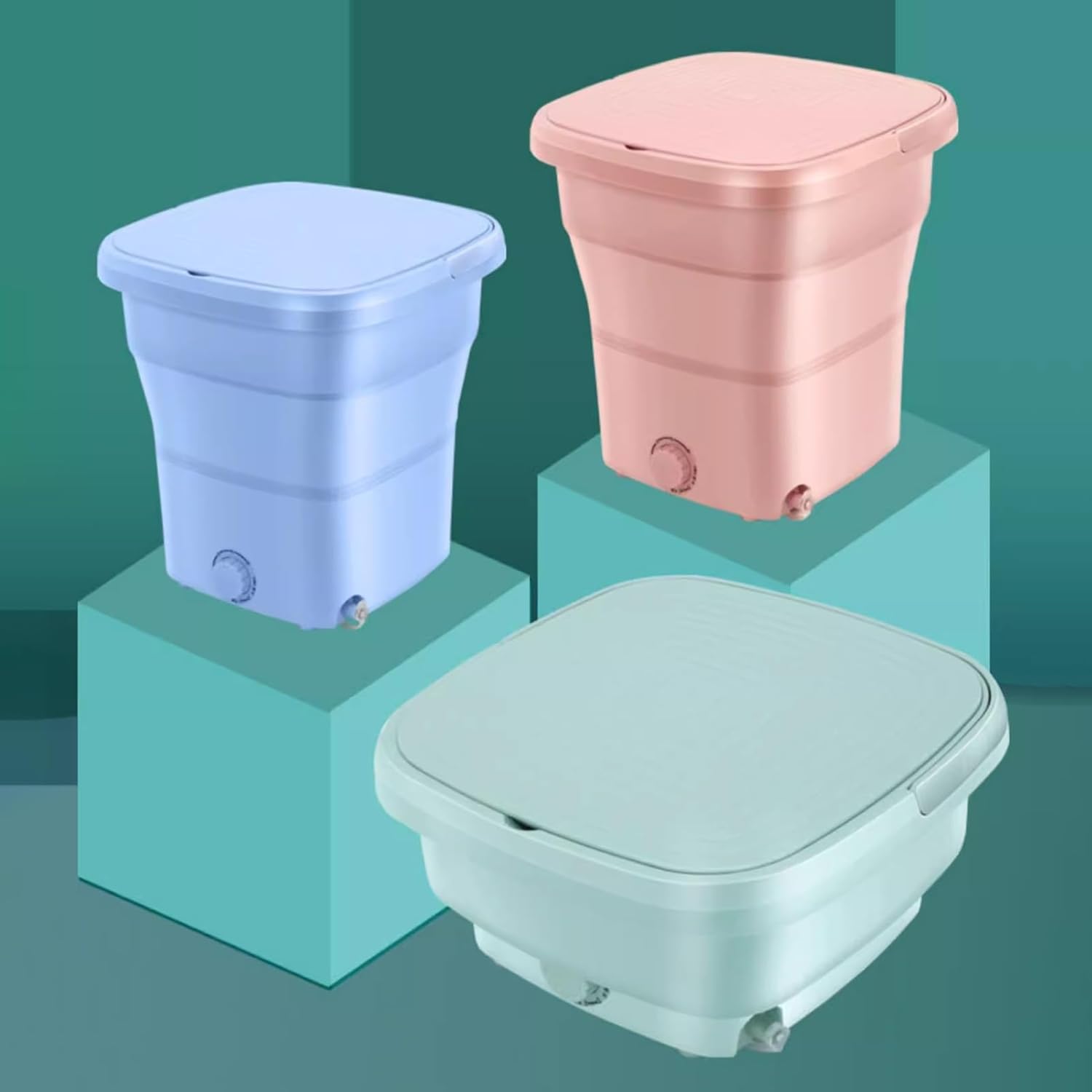 Portable Washing Machine, Mini 12L Foldable Washer and Dryer, Small Collapsible Laundry Washer, Ideal for Underwear, Socks, Baby Clothes,Travel Camping Apartment(Pink)