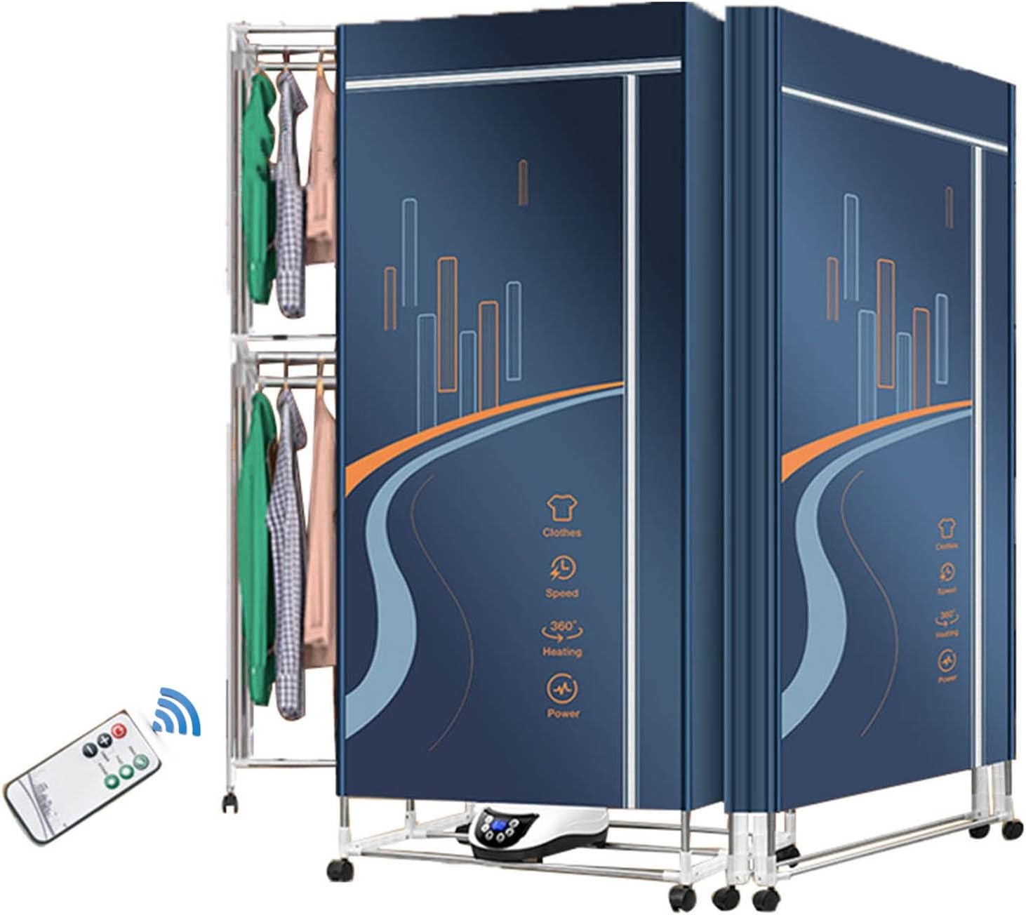 Clothes Airer, Household Clothes Dryer Foldable Electric Heated Clothes Airer with Remote Control,2-Tier Clothes Drying Rack Energy Saving Warm Air Clothing Drying Wardrobe,Quick Dry,1500W The New