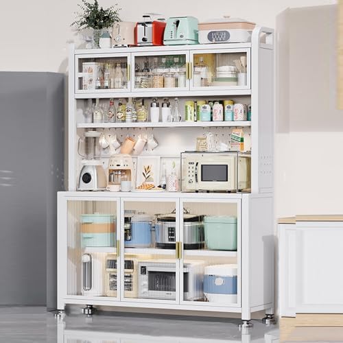 Microwave Storage Stand,Kitchen Small Appliance Cabinet Storage, 6 Tier Free Standing Microwave Stand Metal Shelves, Bakers Rack Metal for Kitchen Spices, Dishes, Pots, Pans (Color : White,