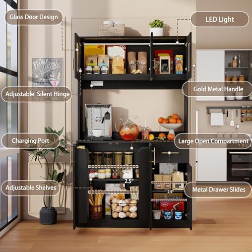 Kitchen Pantry Cabinet with Hutch: 71