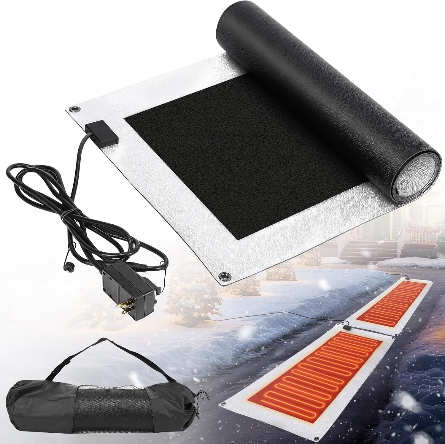 Heated Snow Melting Mat with Storage Bag, 21 x 72 Inch, Graphene Snow Melting Mats outdoor Reaches up to160°F. With Non-slip Rubber Construction and Reflective Strips, Safely Pass Sidewalks, Stairs