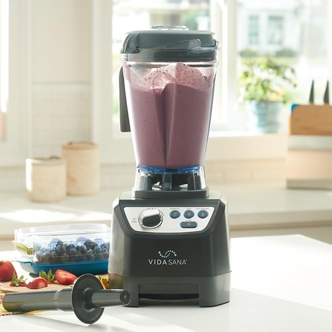 Princess House Vida Sana Blender for Smoothies, Soups, Dips and More, 1500 Watts, Stainless Steel Blade, 4 Preset Functions, Large, Grey