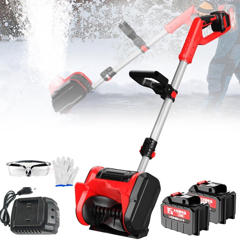 Cordless Snow Shovel, 1200W Handheld Electric Snow Blower with 2 Removable Battery and 1 Charger, 93-125cm Telescopic Pole, Rechargeable Outdoor Snow Thrower 8m Throwing Distance, for Patio, Farm
