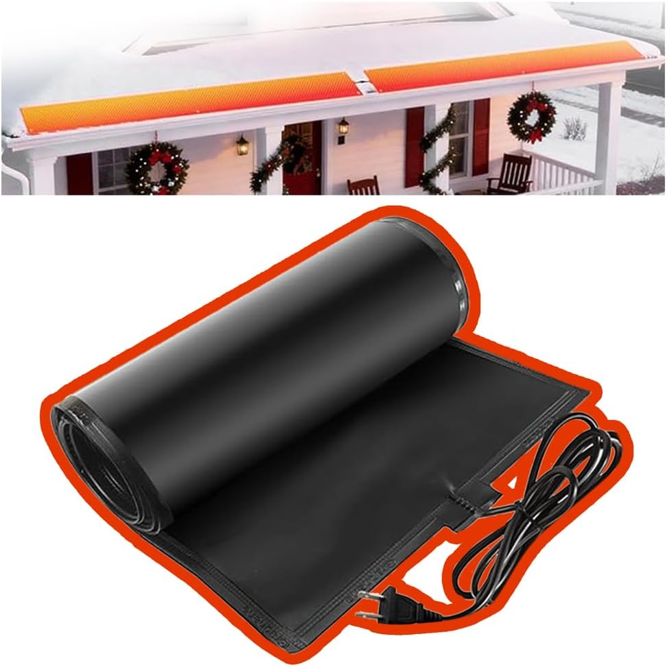 Heated Snow Melting Mats Outdoor/Indoor Prevention Roof and Valley Ice Dam Winter Heated Mat Graphene 4 in/h Speed Snow and Ice Melting Steps Walkway Sidewalk Roof,Black,21 × 98 in