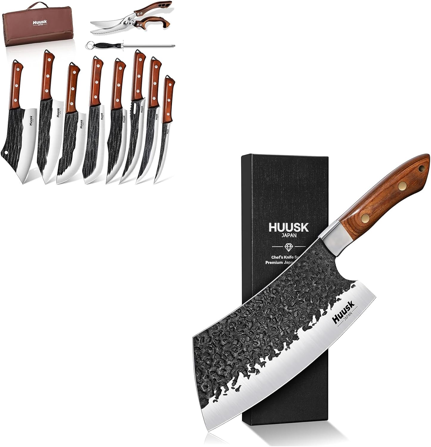 Huusk Cleaver Knife Bundle With Butcher Knife Set