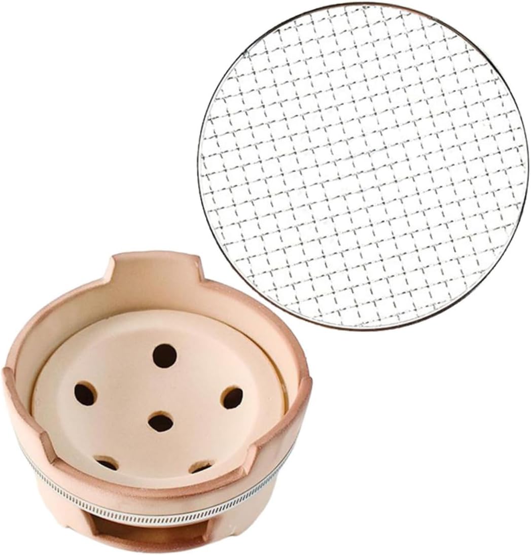 Milisten 1set Portable Charcoal Stove Bbq Net Multi-functional Outdoor Barbecue Grill for Camping Heating and Cooking for Garden and Patio Use Hollow Design for Safety