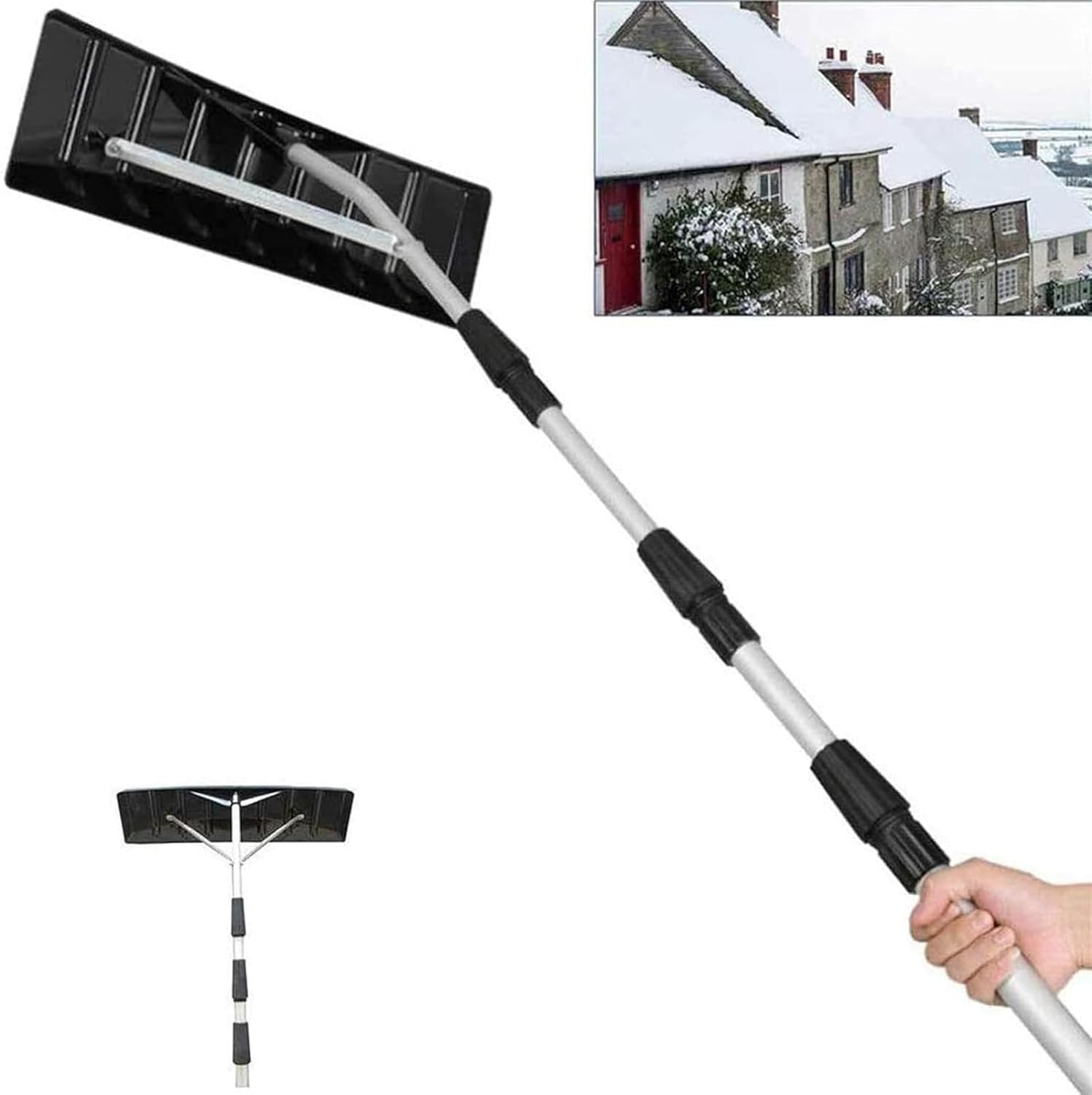 Snow Shovel Roof Snow Rake, Adjustable Snow Shovel, with Aluminum Alloy Frame, for Removing Snow from The Roof