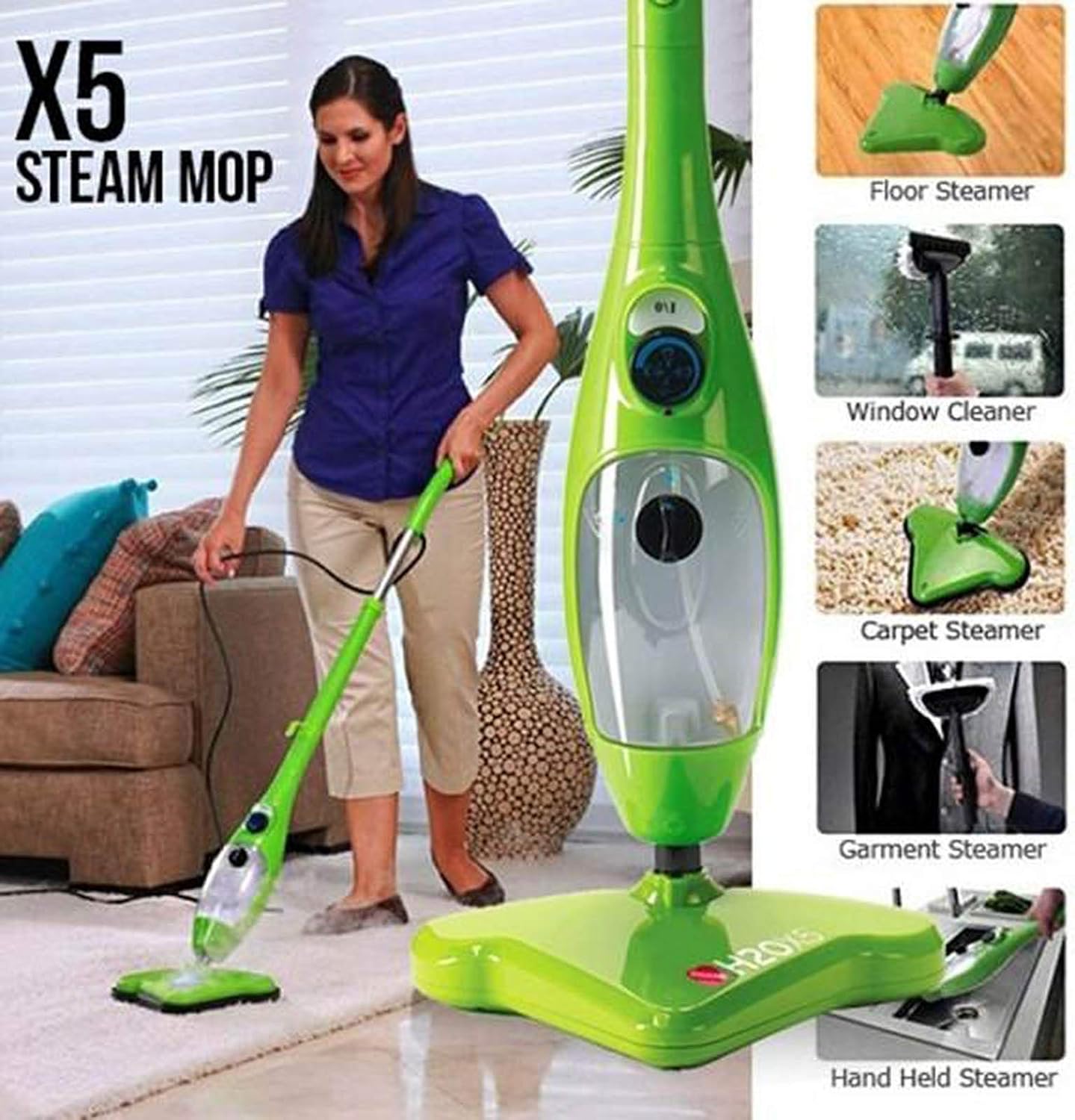 Electric Mop Floor Cleaner Cordless Multifunctional Household Rechargeable Steam Mop Handheld Vacuum Floor and Carpet Cleaner Green (Green)