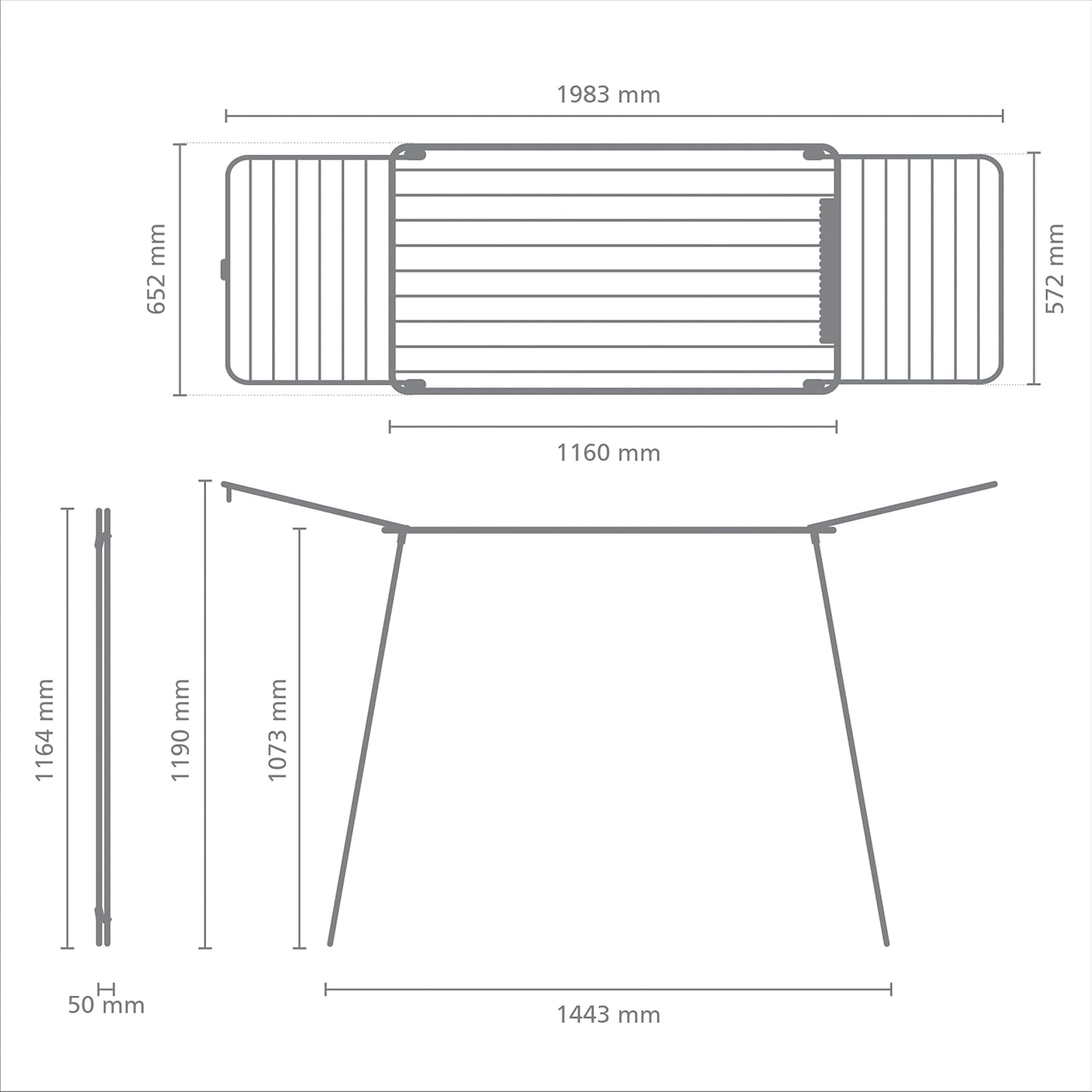 Brabantia HangOn Drying Rack, 72 ft (22m) (White), Large Capacity Clothes Drying Rack for Up to One Full Machine Load, Foldable Laundry Stand for Large and Small Items, No Pegs Needed