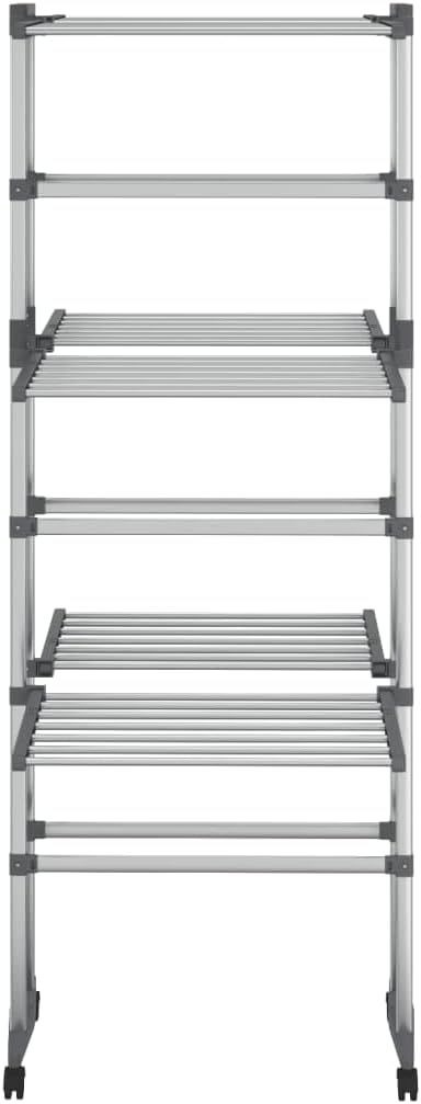 vidaXL Foldable 3-Tier Laundry Drying Rack with Wheels in Silver - Compact Aluminium Clothes Drying Stand, Ideal for Limited Space, Easy Assembly Required