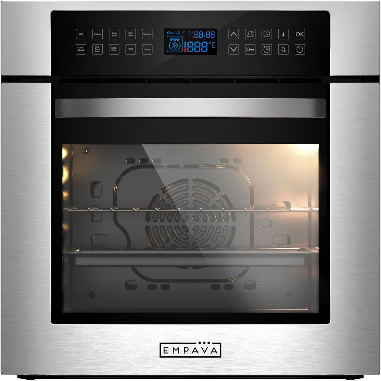 Empava Built-In Electric Single Wall Oven 24 inch with Convection and Rotisserie 10 Cooking Modes, Screen Touch Control, Stainless Steel