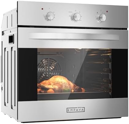 Empava 24 inch Electric Single Wall Oven with 6 Cooking Funcitons, Built-in Convection System with Mechanical Knob Control, Stainless Steel