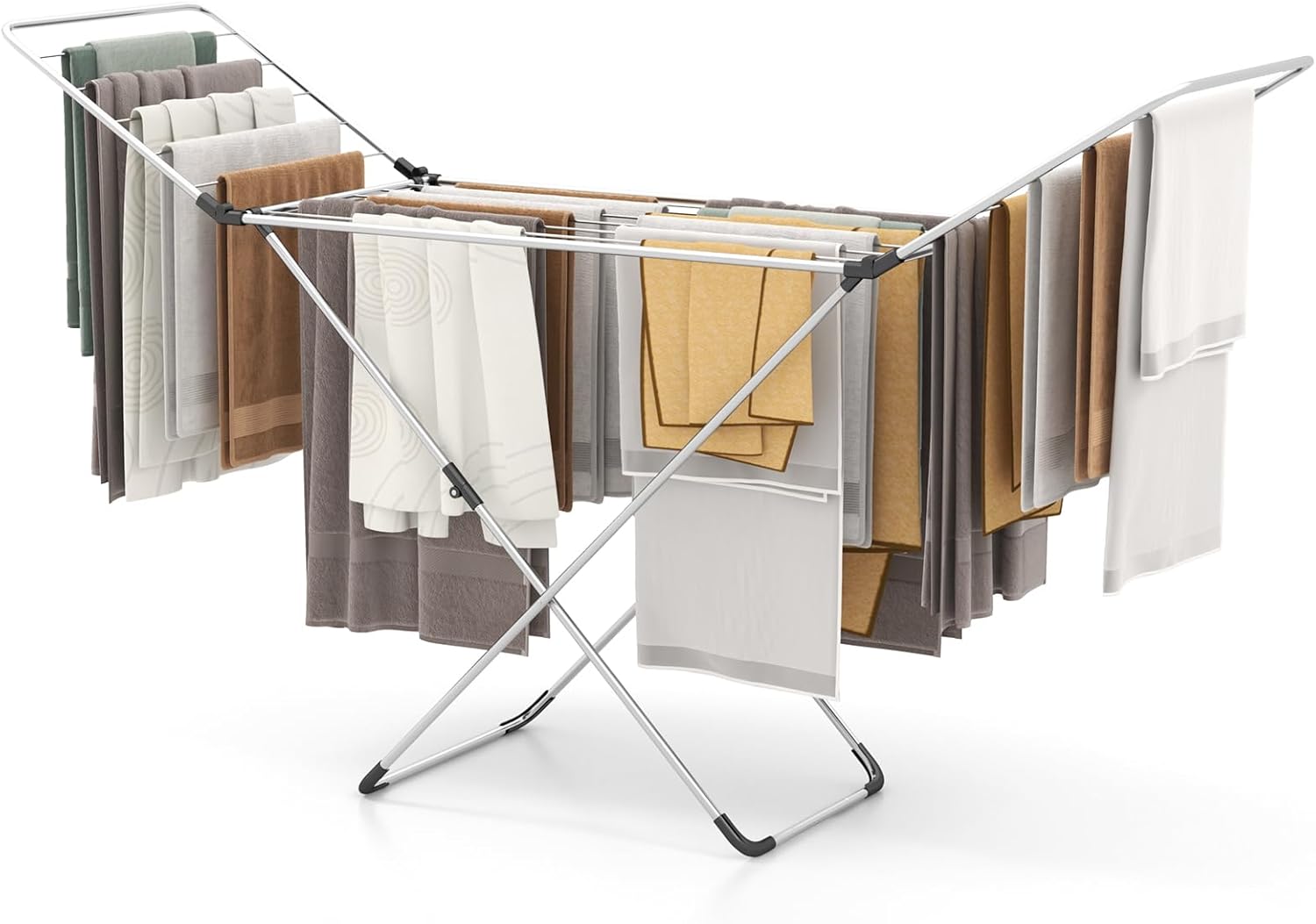 Tangkula Folding Clothes Drying Rack, Lightweight Aluminum Laundry Drying Rack w/Adjustable Wings, 20 Drying Rails, Space-Saving Laundry Hanger for Indoor & Outdoor Use, No Assembly, Silver
