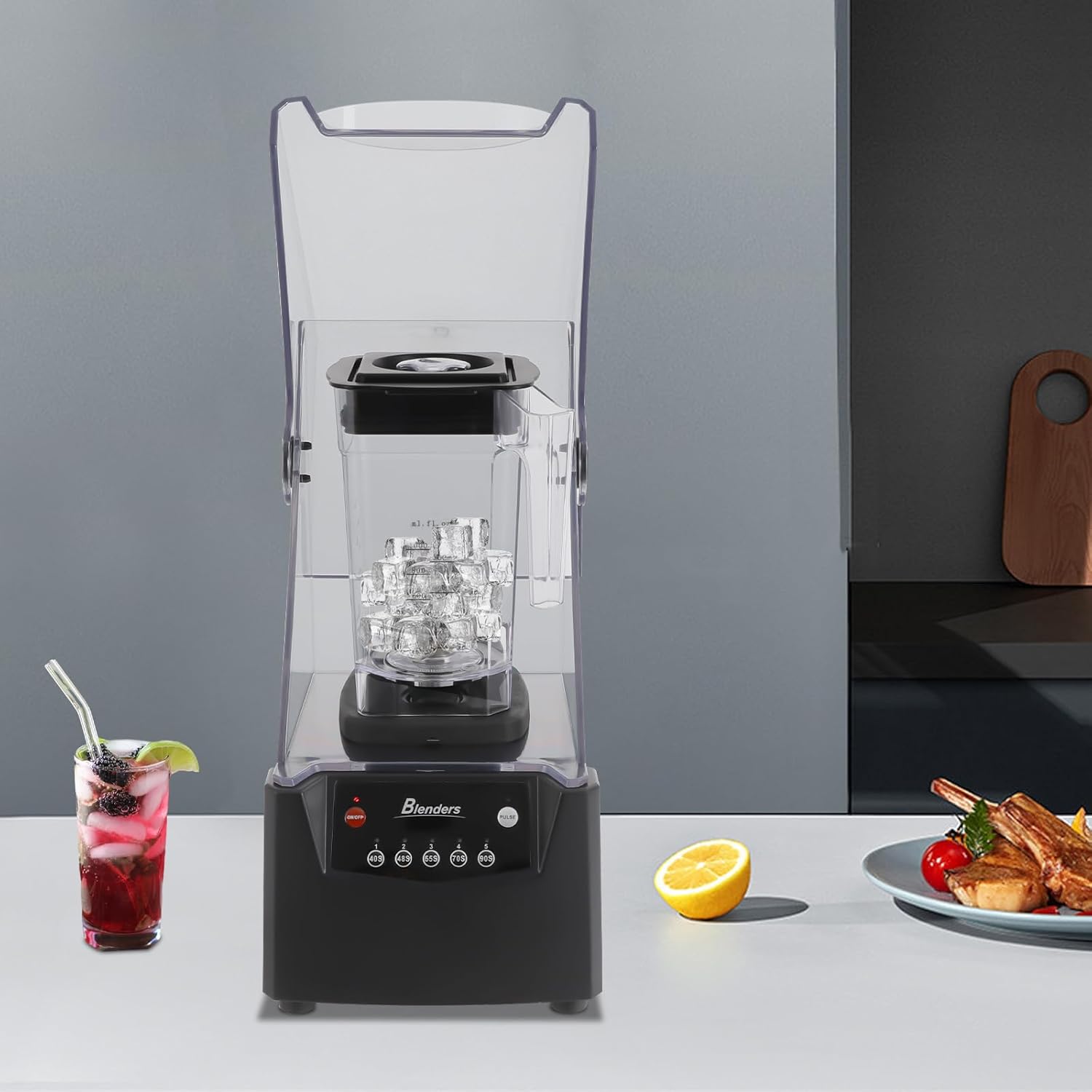 0.48Gal Large Capacity Professional Commercial Blender, 2600W Juice Smoothie Machine with Stainless Steel Blade, Soundproof Shield for Smoothies, Ice Crush, Frozen Drinks, Self-Cleaning