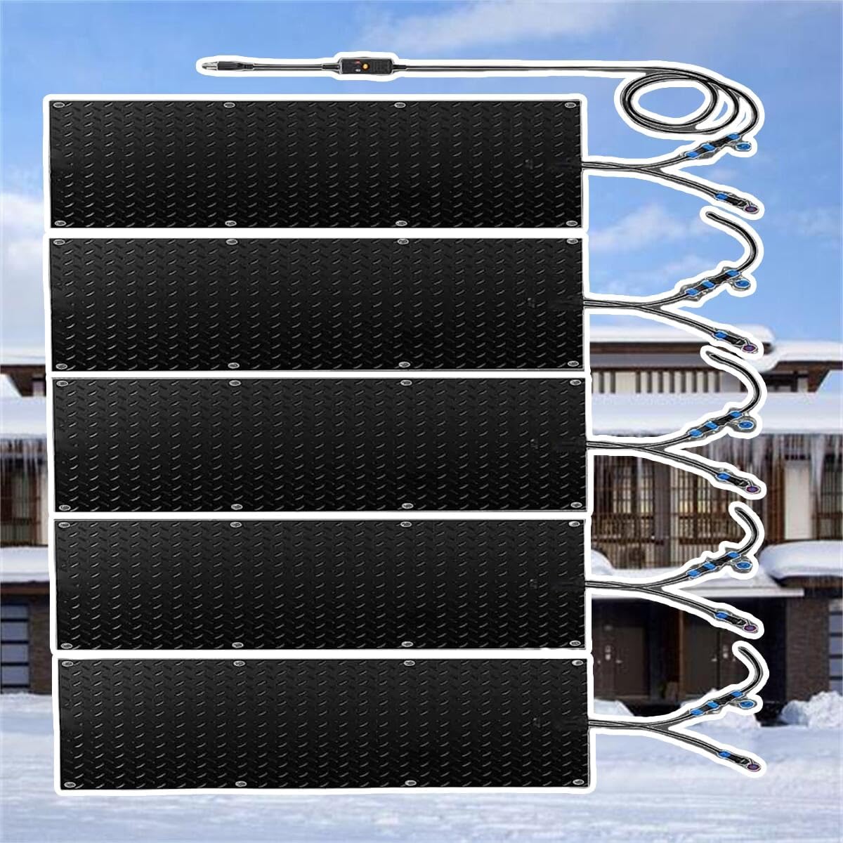 Heated Snow Melting Outdoor Mats -PVC 1/2/3/4/5 pcs Heated Snow and Ice Melting Mat, for Winter Snow Removal Snow and Ice Melt Products - No-Slip Stair Heating Mats(5 Pcs,10x48in/(25.4x121.9 c