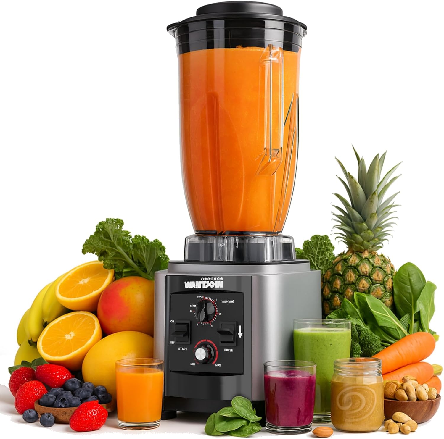 WantJoin Commercial Blender - 200Oz Extra Large Capacity Professional Blender Heavy Duty w/Pure Copper Motor, Dishwasher Safe, 6-Blade Combo, 26000 RPM, Multi Speeds, Smoothie Blenders for Juice