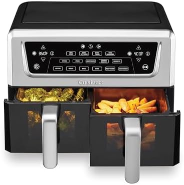 Cuisinart Dual Basket Air Fryer, Two Baskets 11 Qt in Total, 6 Functions: Air Fry, Roast, Bake, Broil, Dehydrate & Keep Warm, Features Sync Finish & Sync Settings, Toss Reminder & Auto-Pause, ADZ-112