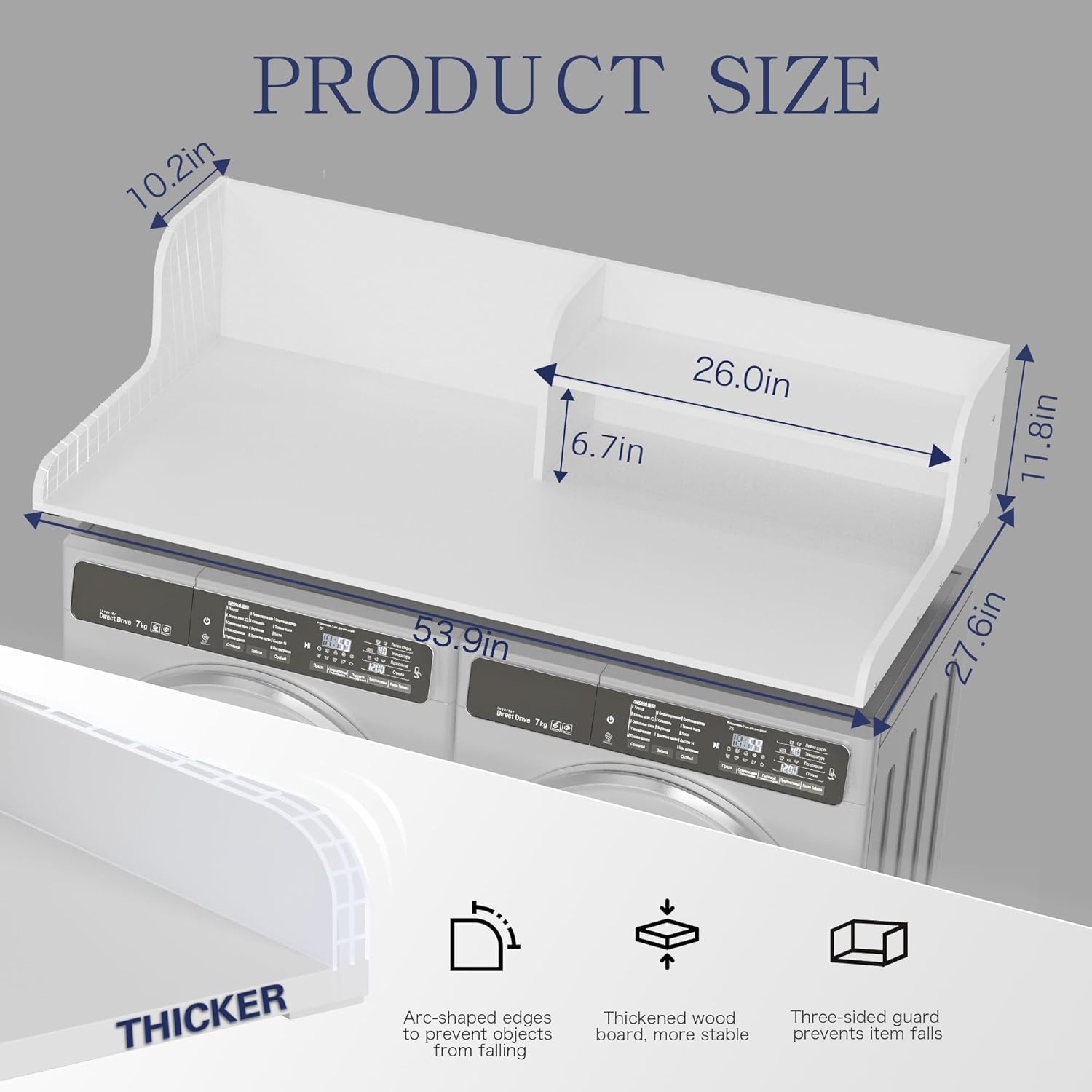 DTK Washer Dryer Wood Countertop with Shelf, Laundry Topper with Non-Slip Mat,27.55