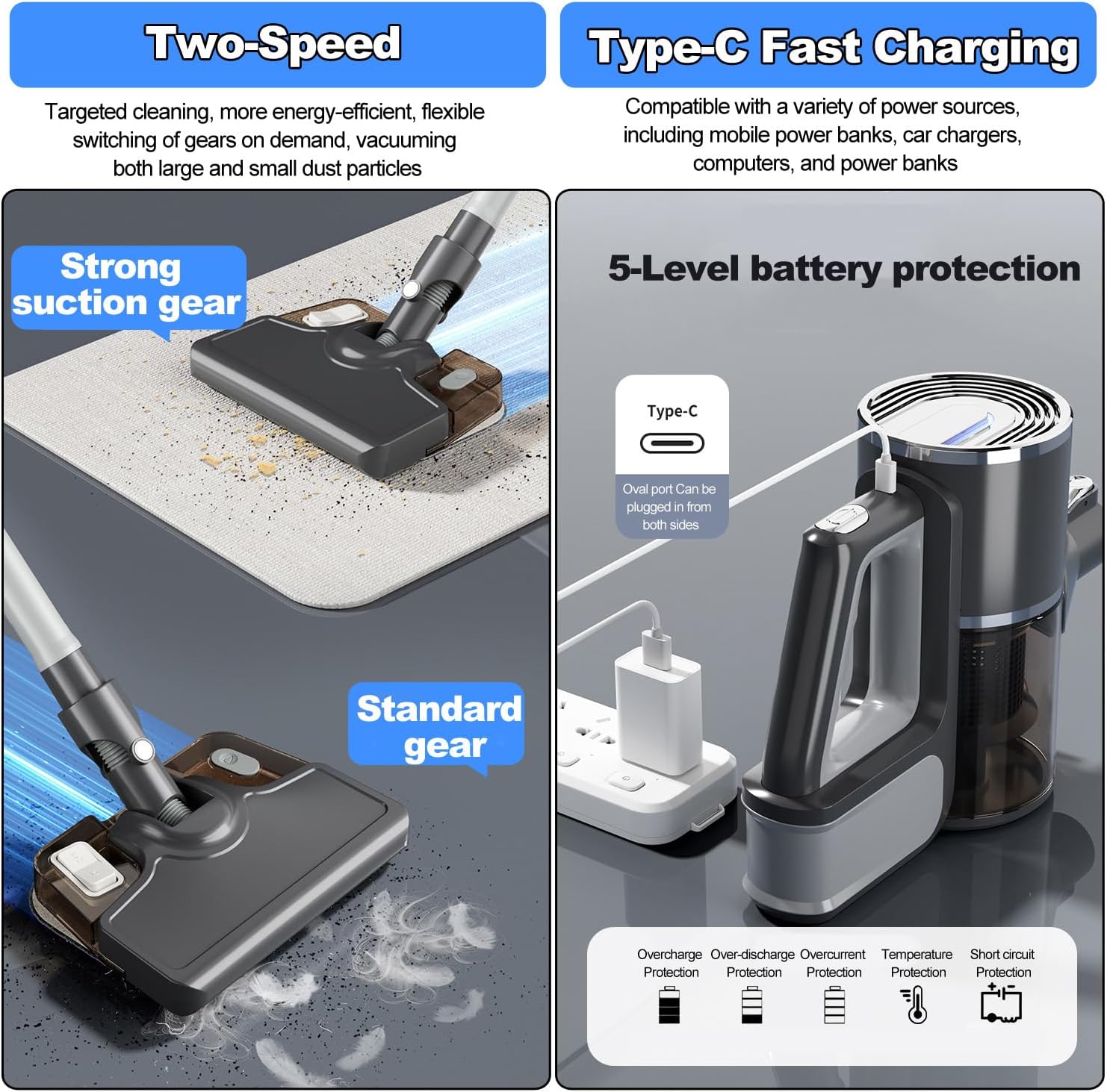 Cordless Vacuum Cleaner, Rechargeable Vacuum Cleaners for Home, Self-Standing Stick Vacuum with Mopping Function and Green LED Headlight, Ultra High-Power Brush for Plush Carpet/All Floor