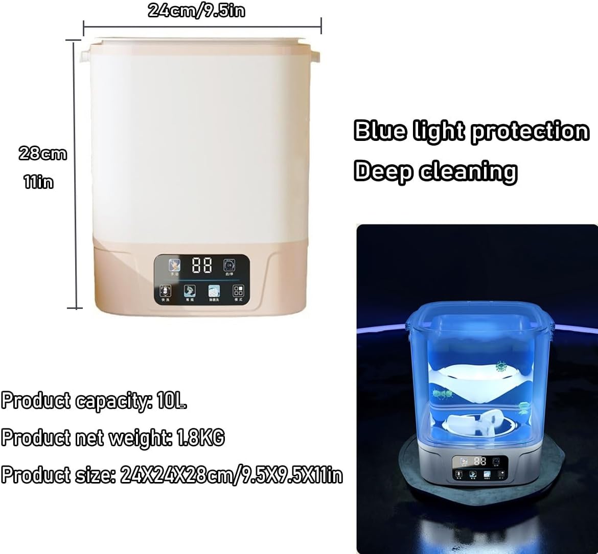 Small Washing Machine 10L Large Capacity Washer 9.5X9.5X11in Portable Washing Machine For RV Home Apartments Dorms Camping Travel Space Saver(Pink)