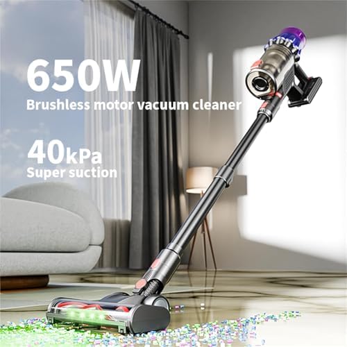 Cordless Stick Vacuum Cleaner 40kPa Suction 40min Runtime Touch Screen Wall Mountable Charging Stand for Home Use
