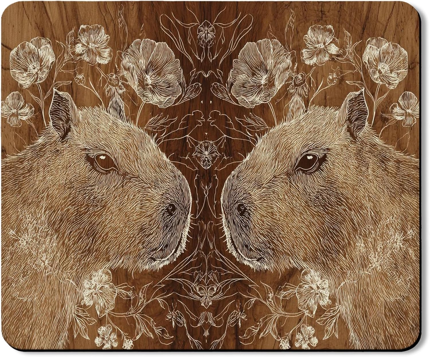 Floral Capybara Washer Dryer Top Protector Mat, Vintage Botanical Capybara Laundry Machine Covers, Summer Floral Rubber Anti-slip Waterproof Washer And Dryer Mats for Laundry Room 20x24 Inch