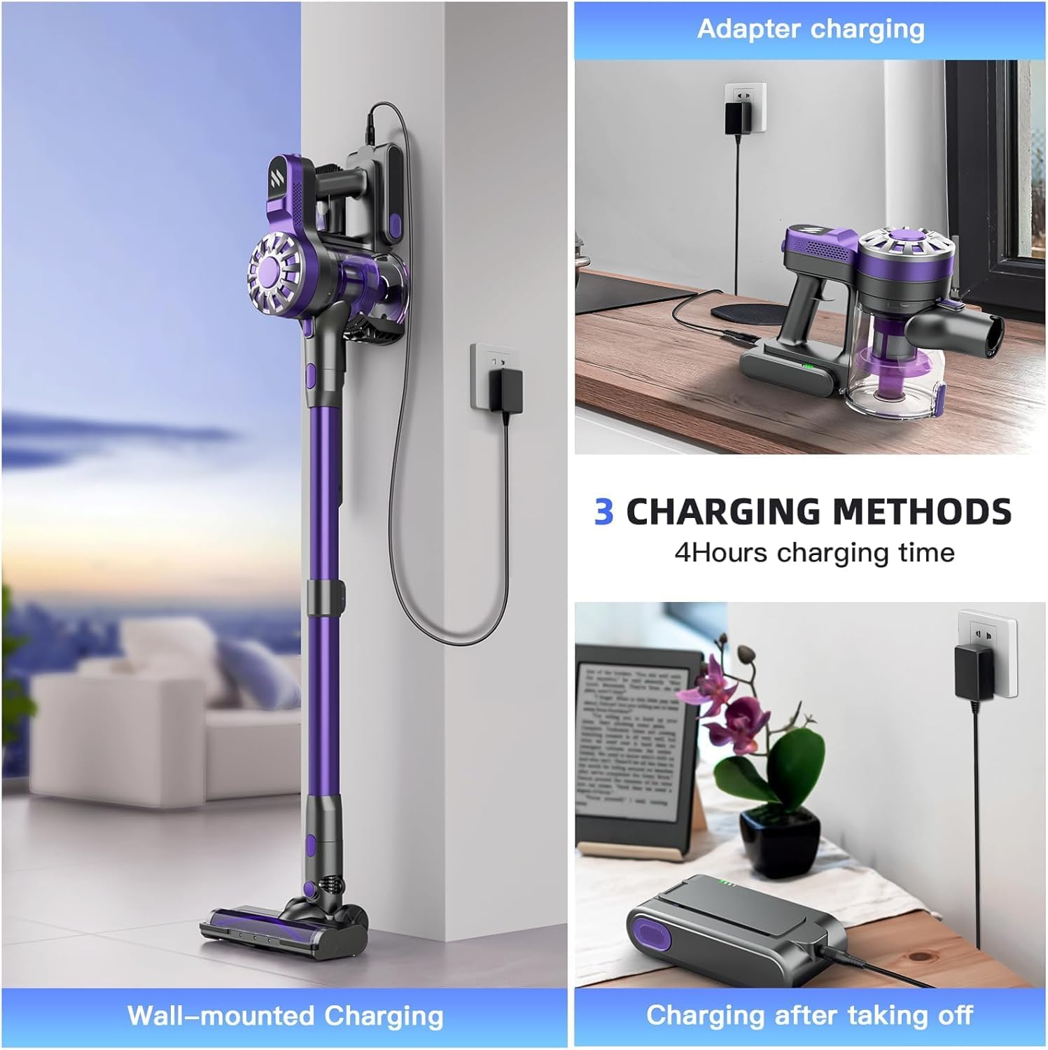Cordless Vacuum Cleaner for Home, Stick Vacuum Cordless Rechargeable with Power Suction, Up to 35 Mins Runtime, Lightweight Vacuum for Hardwood Floor, Pet Hair, Carpets, Tile