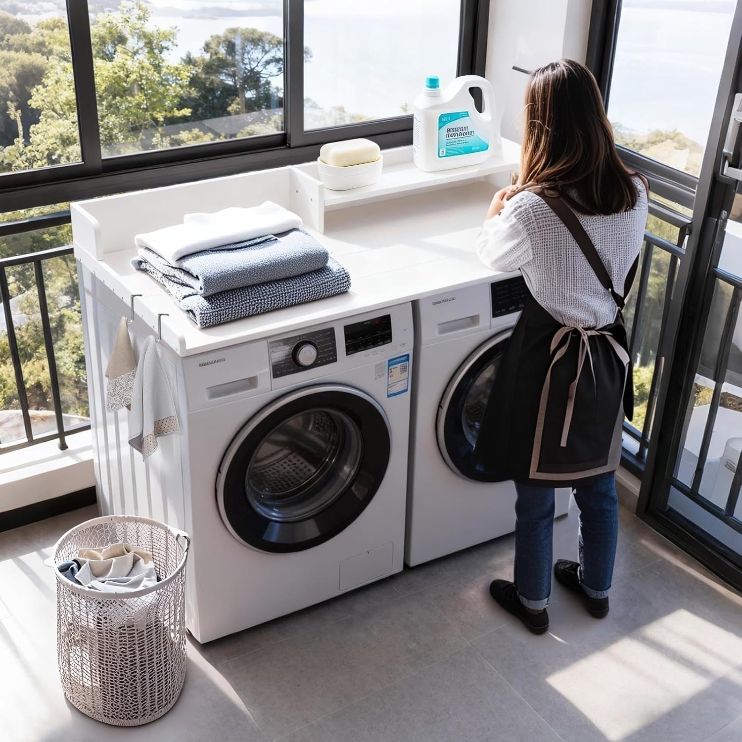 Washer and Dryer Countertop with Shelf, HDPE 2-Tier Laundry Countertop, 54