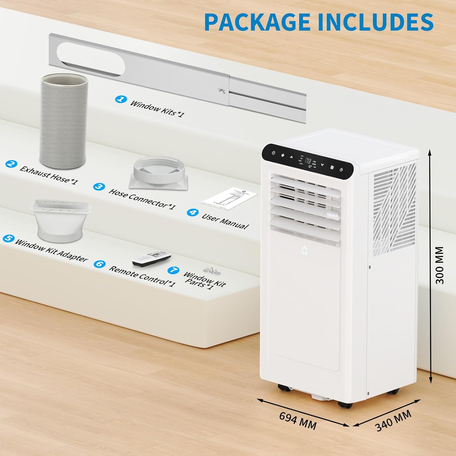 GlowSol 8,000 BTU 3-in-1 Portable Air Conditioner: Cools, Fan & Dehumidifies Up to 350 Sq.Ft - Remote, 24H Timer for Home/Office