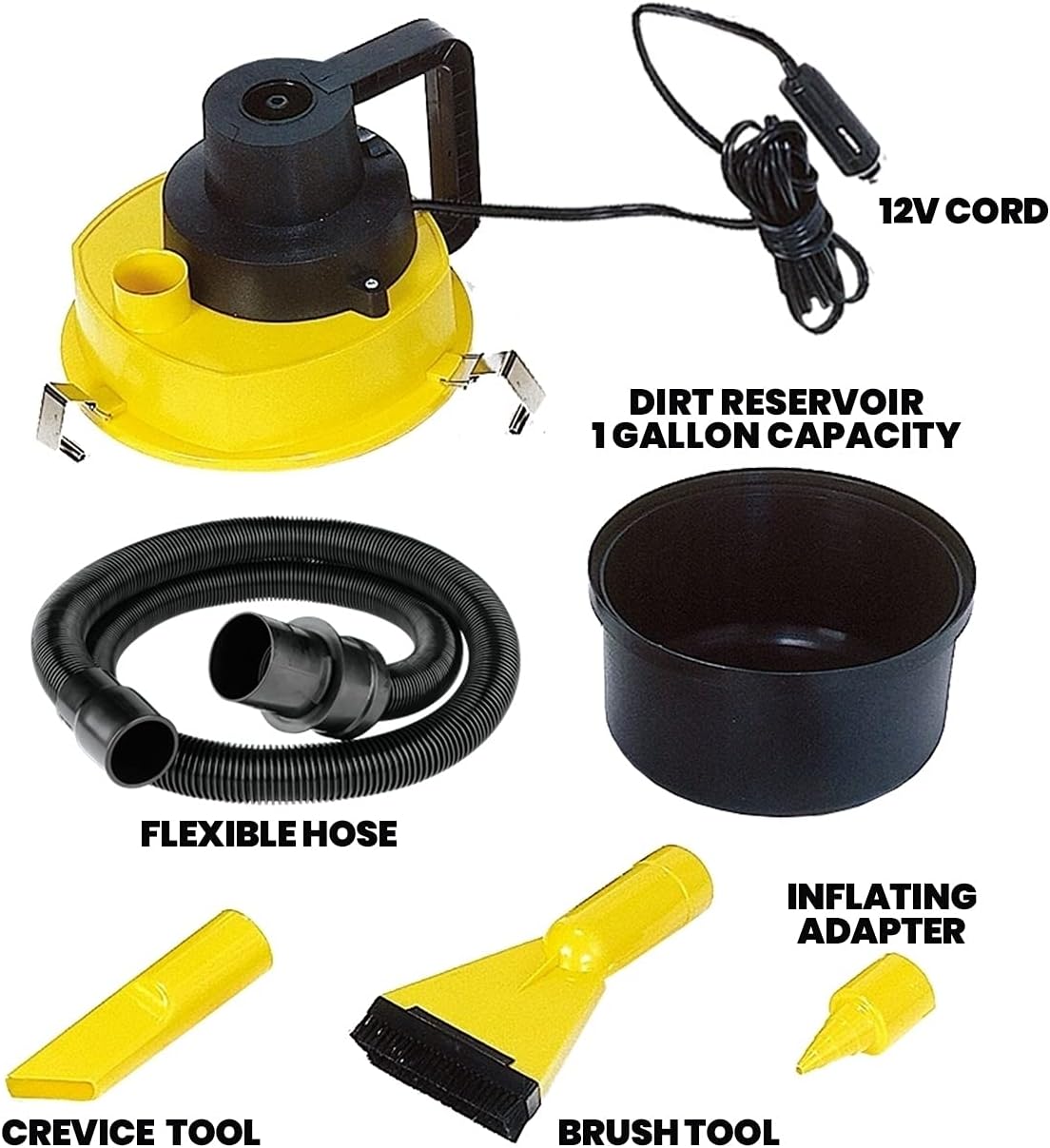 Koolatron 12 Volt Wet/Dry Canister Vacuum Cleaner - Handheld Car Cleaner with Attachments & Heavy Duty Suction, Compact and Portable Design, Ideal for Cleaning Vehicle, Truck, Carpet, Floor Etc