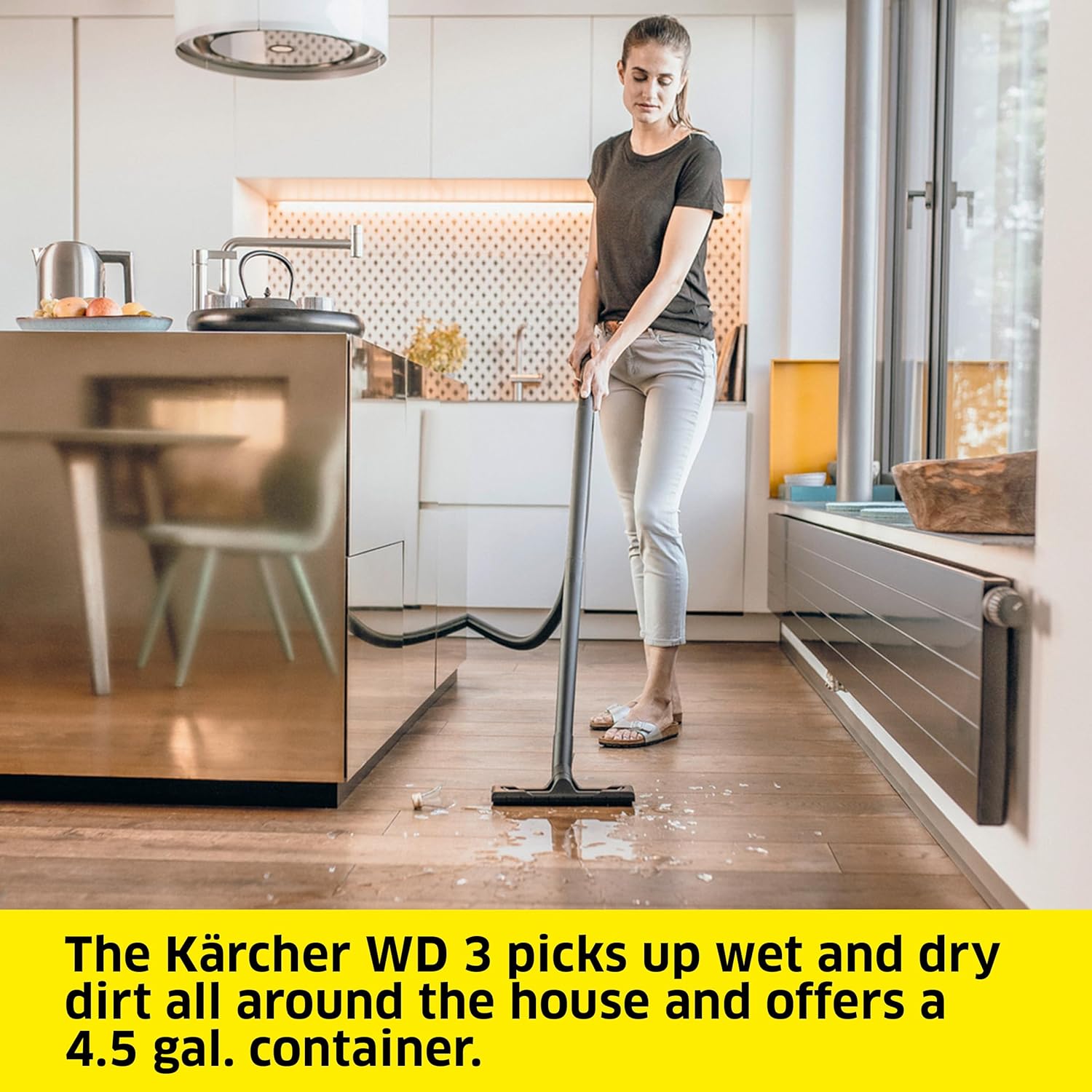 Kärcher Shop Vacuum WD 3, 4.5 Gal, 2.8 Peak HP, 26 ft Reach, Wet Dry Vacuum Cleaner, Blower Function, Crevice Tool, Floor Nozzle, Great for Car Cleaning