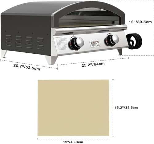 Mimiuo 25 Inch Outdoor Gas Pizza Oven, Portable Propane Pizza Oven with Large Baking Stone - Make 2 Pizzas At Once - Multifunctional Stainless Steel Grilling Stove to Cook Steak Meat Seafood