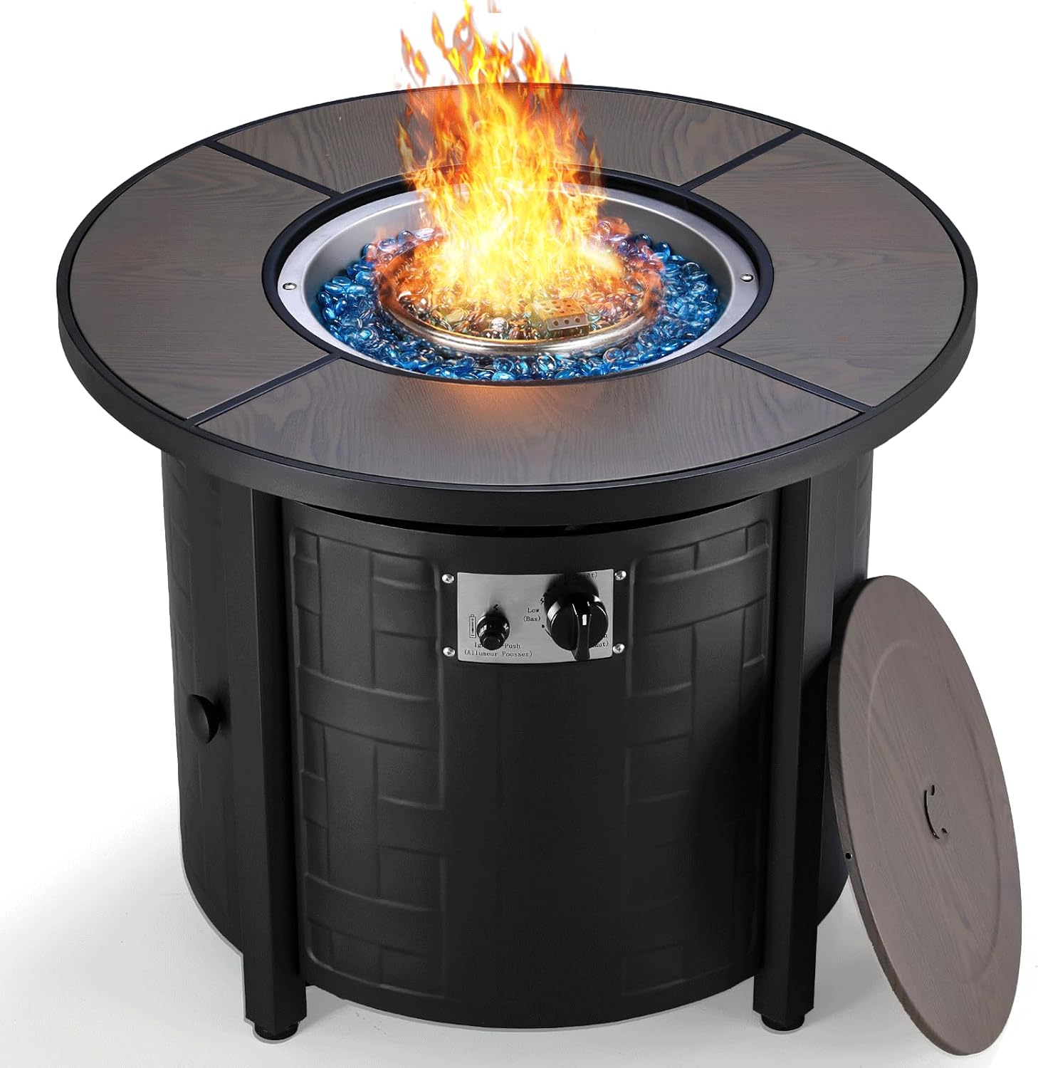 TLGREEN Propane Fire Pit Table 30in, 50,000 BTU Auto-Ignition Round Gas Fire Pit, Patio Furniture Outdoor and Indoor, Fire Table with Waterproof Cover, Blue Stone and Lid