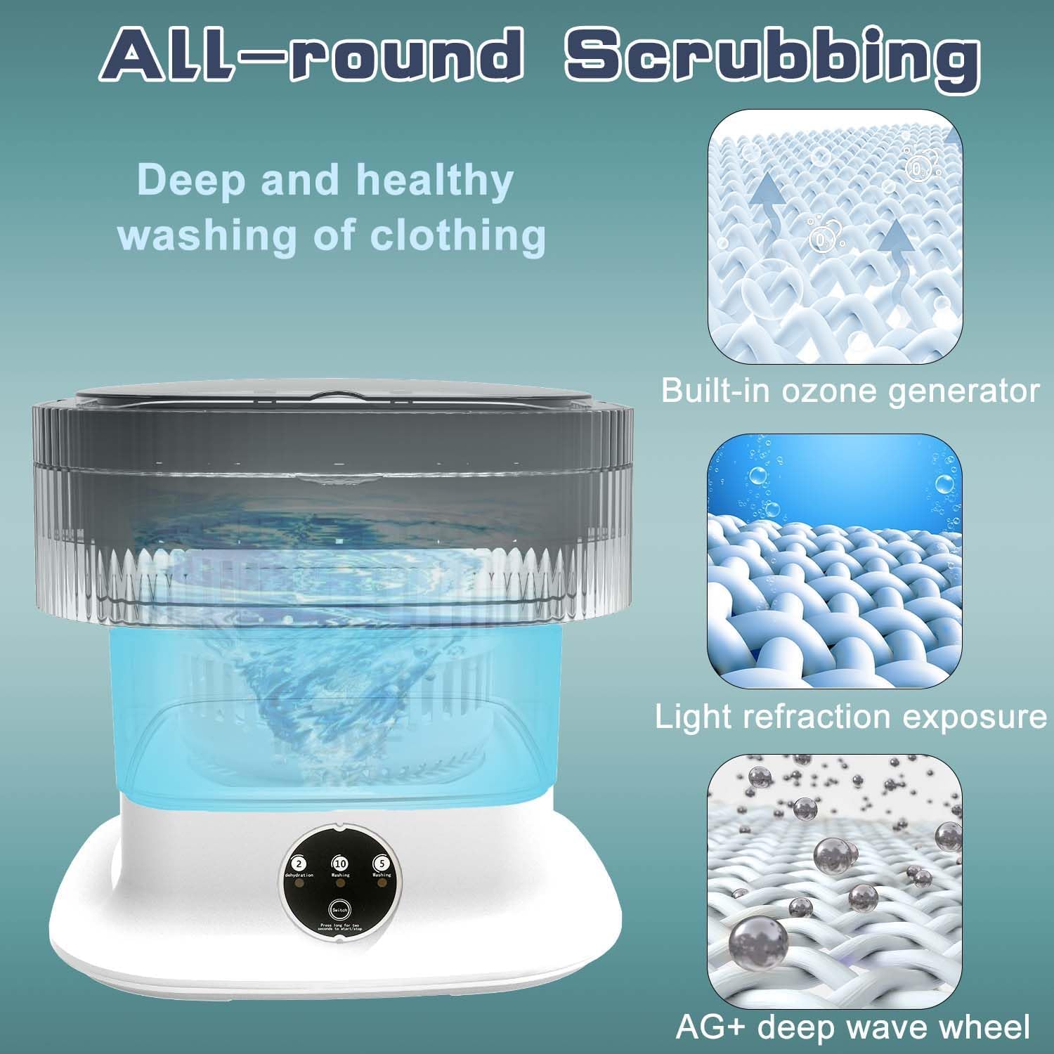 Portable Washing Machine, 16L Large Capacity Mini Washing Machine, Small Foldable Collapsible Washer and Dryer with Spin for Travel, Socks, Baby Clothes, Underwear (Blue)