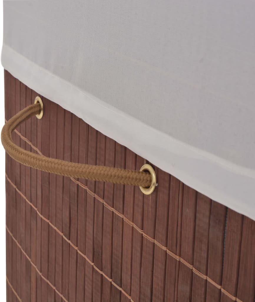 Bamboo Laundry Bin Rectangular Brown with Removable Polyester Liner, Foldable Storage Basket for Home Organization, Durable Woven Fabric Hamper