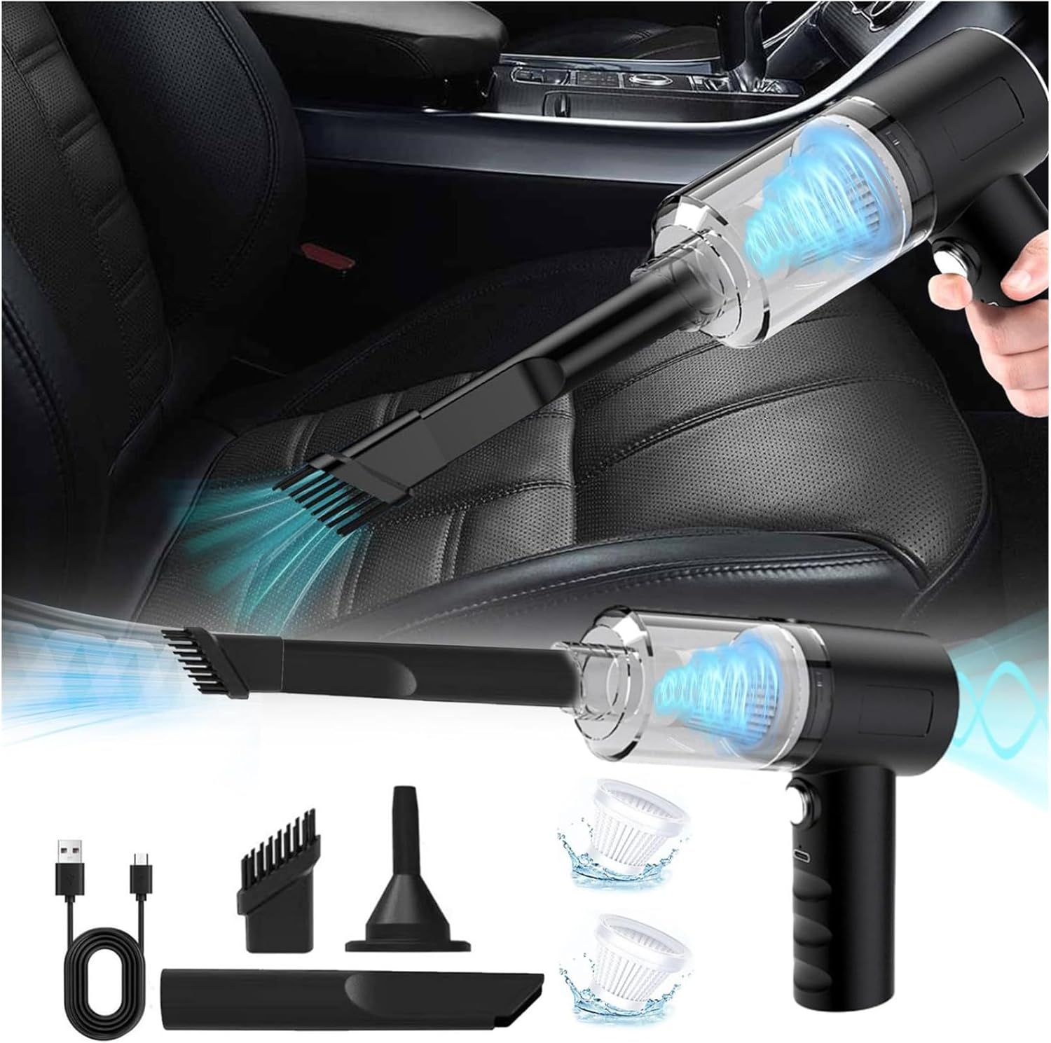 Car Vacuum Cleaner 3000PA High Power Portable Wet Dry Vacuum Cleaner for Home Office - Low Noise Handheld Vacuum Cleaner with Multi-Nozzles