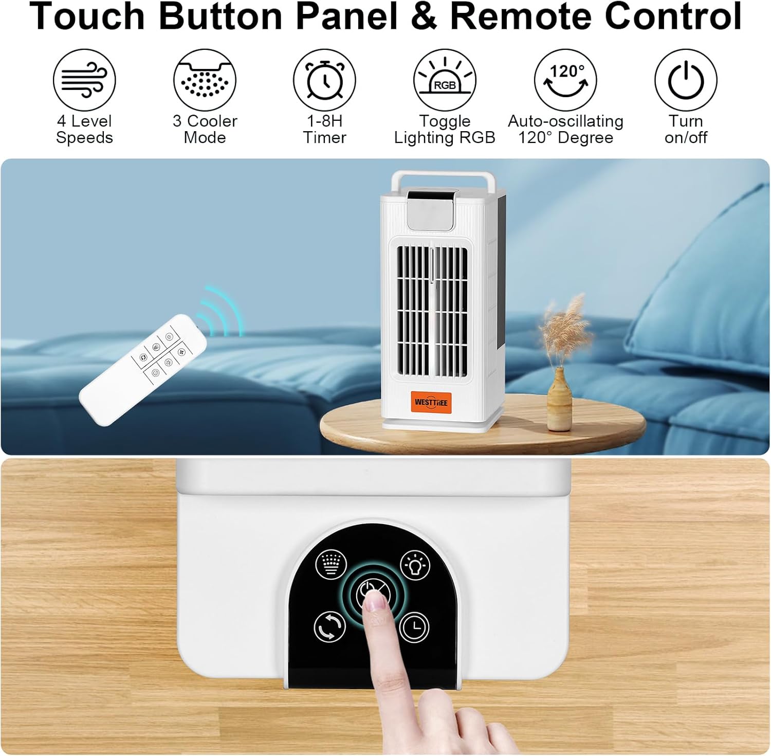 Desk Tower Fan Air Conditioner Misting Fan,120°Oscillating Air Conditioner,3 Level Humidify & 4 Speeds, 7 RGB Color Night Lights,Desk Portable Air Conditioners for Bedroom Home -F10 White